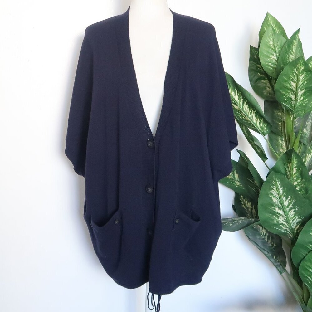 Jigsaw Navy Blue Knit Wool Cashmere Angora Button Front V-neck Sweater Cardigan - Picture 11 of 11